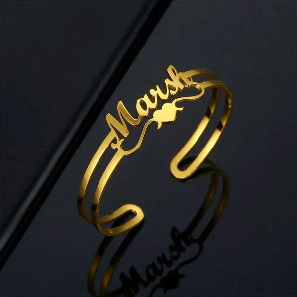 Custom Name Bangle for Women – Personalized Open Cuff Bracelet