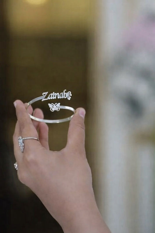 Custom Name Bangle for Women with Butterfly Design – Personalized Bracelet Jewelry