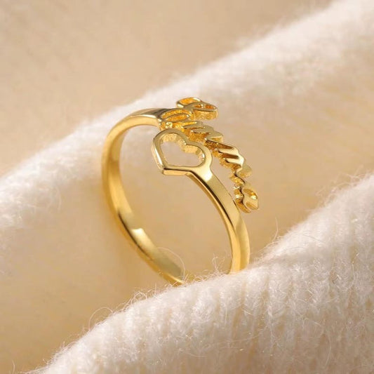 Custom Gold Name Ring with Heart • Personalized Dainty Script Jewelry