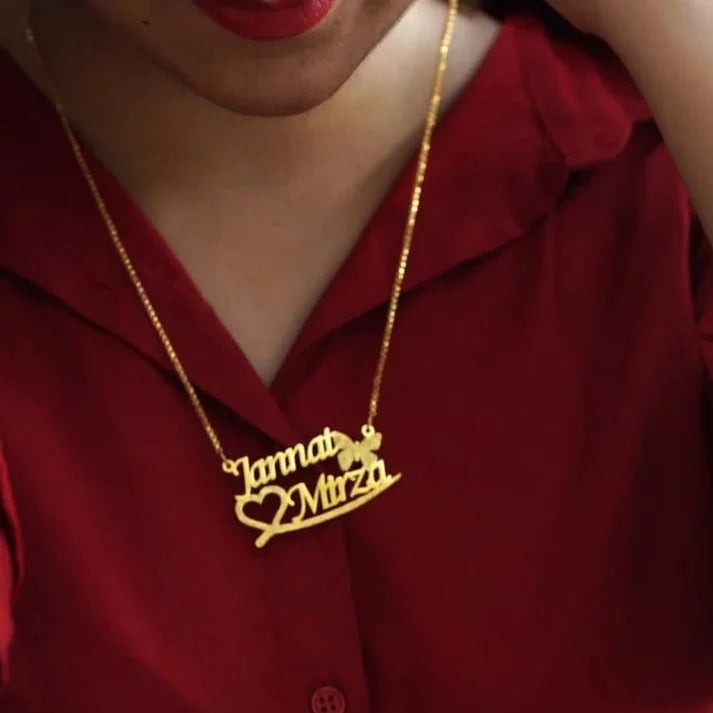 Personalized Name Necklace with Heart & Butterfly – Custom Jewelry for Women