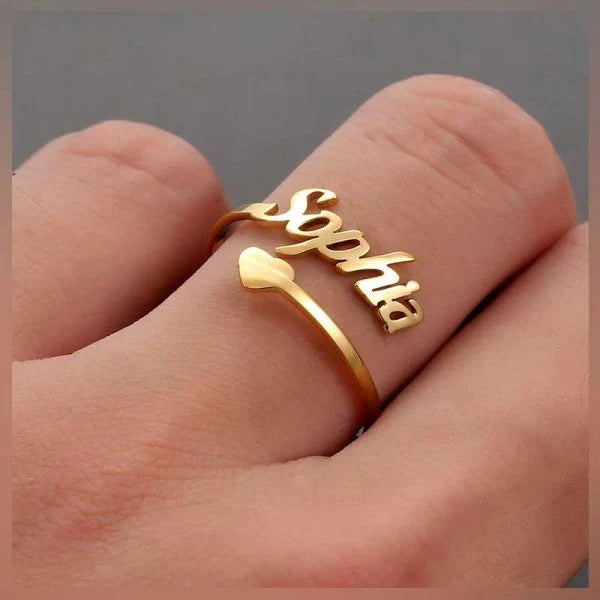 Personalized Name Ring with Heart Design – Custom Name Ring for Women