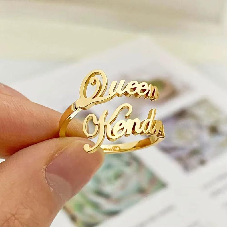 Custom Two Name Ring • Personalized Gold Double Nameplate Jewelry Gift