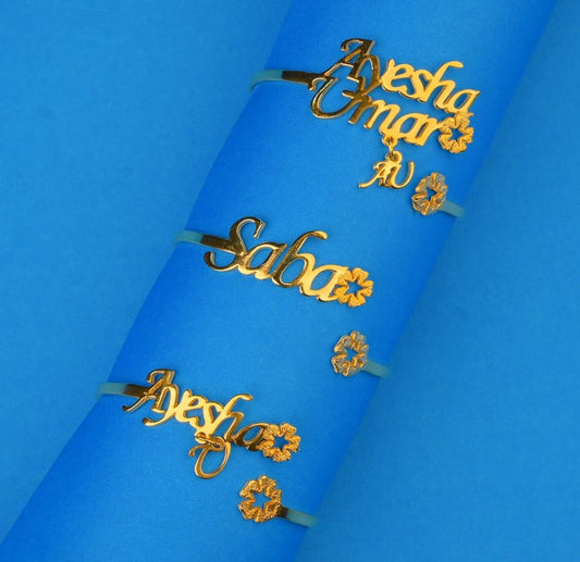 Custom Name Bangle for Women – Floral Edge Personalized Bracelet