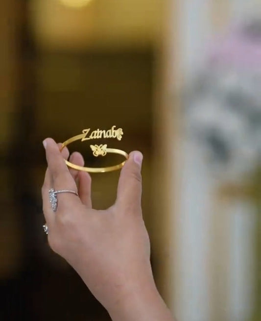 Custom Name Bangle for Women with Butterfly Design – Personalized Bracelet Jewelry