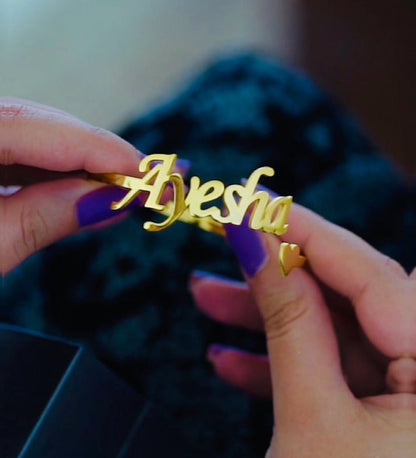 Custom Name Bangle with Heart Edge Design – Women’s Personalized Bracelet