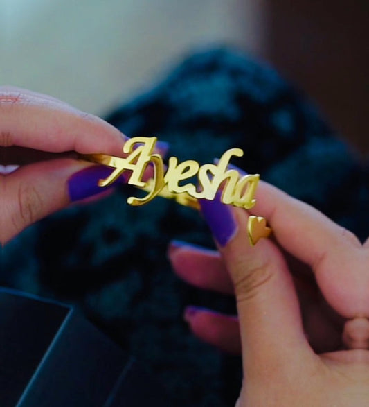 Custom Name Bangle with Heart Edge Design – Women’s Personalized Bracelet