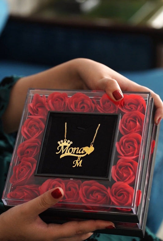 Custom Name Necklace for Women – Crown on Top & Heart Accent Personalized Jewelry