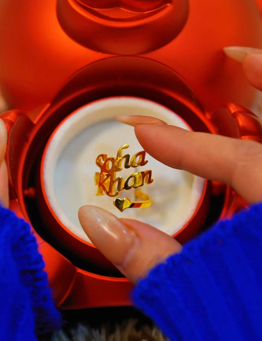 Personalized Double Name Ring with Heart – Custom Name Ring for Women