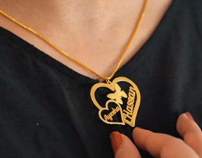 Personalized Name Necklace with Double Hearts Design – Custom Jewelry for Women