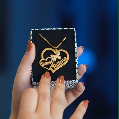 Personalized Name Necklace with Double Hearts Design – Custom Jewelry for Women